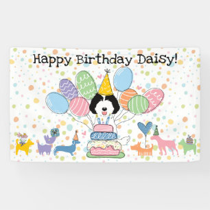 Black White Labradoodle Dog Birthday Party Banner