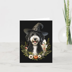 Black White Labradoodle Dog Halloween Watercolor Card