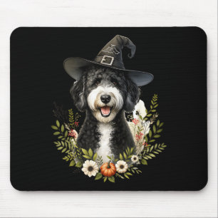 Black White Labradoodle Dog Halloween Watercolor Mouse Mat