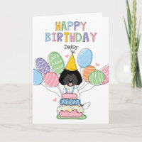 Black White Labradoodle Dog Happy Birthday Card