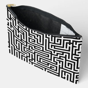 Black & White Labyrinth Maze Pattern Accessory Pouch