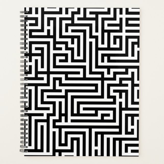 Black & White Labyrinth Maze Pattern Planner (Front)