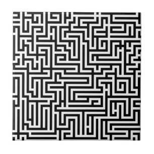 Black & White Labyrinth Maze Pattern Tile