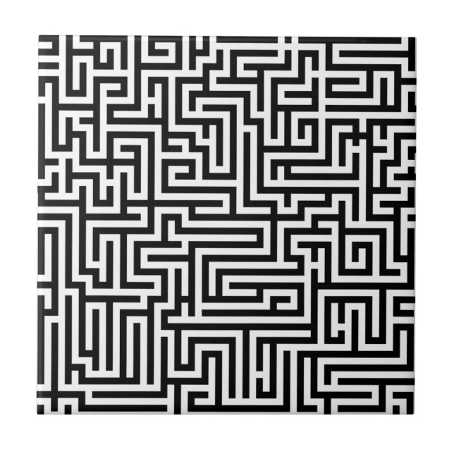Black & White Labyrinth Maze Pattern Tile (Front)