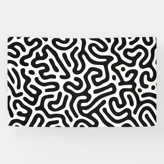 black white labyrinth pattern line decorative mode banner (Horizontal)