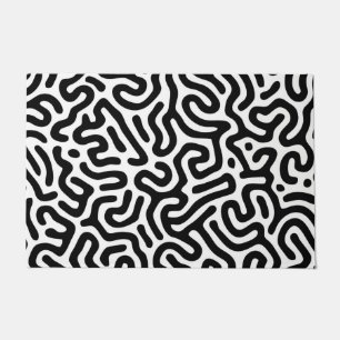 black white labyrinth pattern line decorative mode doormat