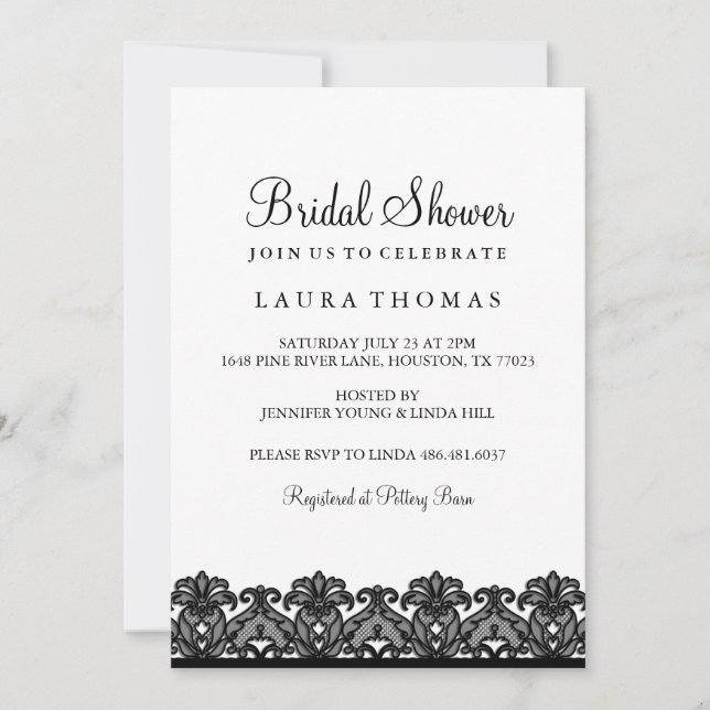 Black & White Lace Bridal Shower Invite (Front)