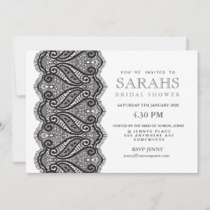 Black & White Lace Bridal Shower Party Invite