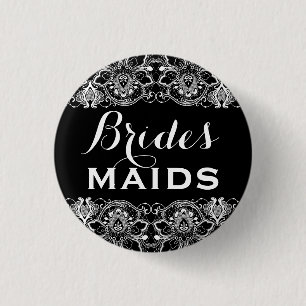 Black & White Lace Bridesmaids Button 2