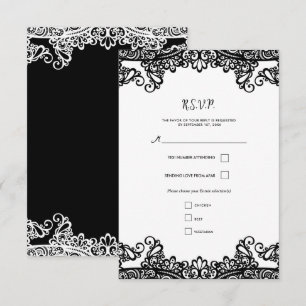 Black & White Lace Elegant Wedding RSVP Card