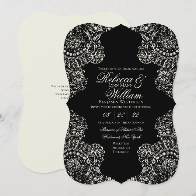 Black White Lace Gothic Wedding Invitation (Front/Back)