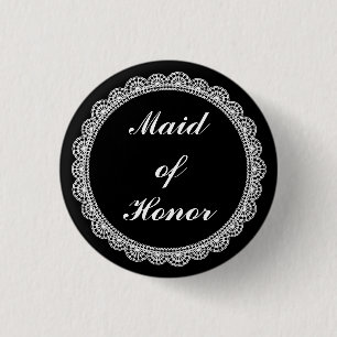 Black White Lace Maid Of Honour Pin Badge