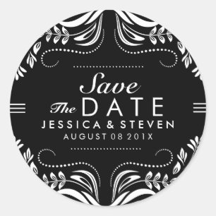 Black & White Lace Save The Date Sticker 2