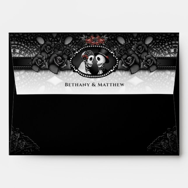 Black & White Lace SKELETONS White Address Wedding Envelope (Back (Top Flap))