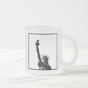 Black & White Lady Liberty Silhouette Frosted Glass Coffee Mug