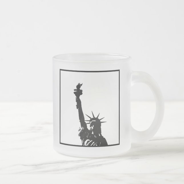 Black & White Lady Liberty Silhouette Frosted Glass Coffee Mug (Right)