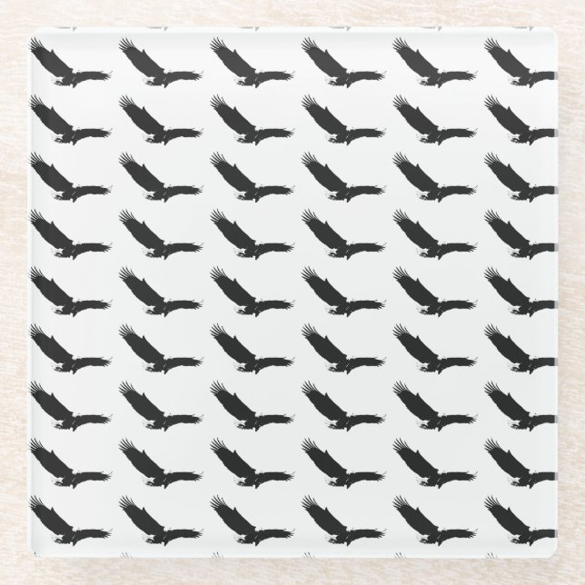 Black & White Landing Eagle Glass Coaster (Front)