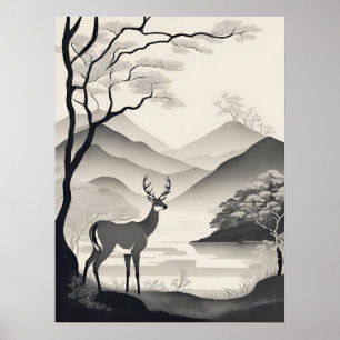 Black & White Landscape Illustration AI Generative Poster