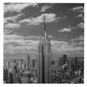 Black & White landscape of New York City skyline Tile