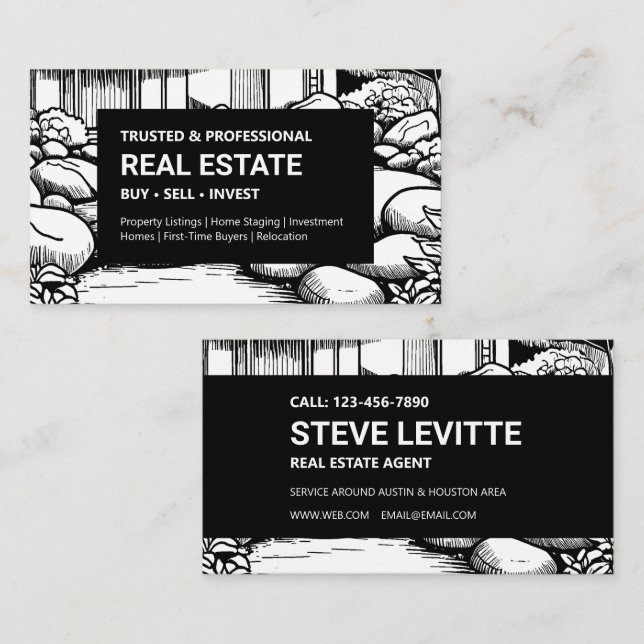 Black & White Landscape Real Estate Business Card (Front/Back)