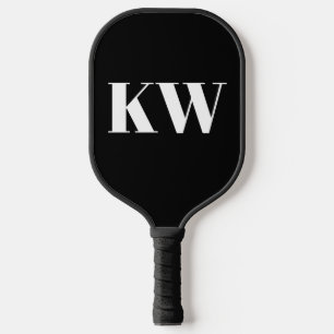 Black White Large Monogrammed Initial Personalised Pickleball Paddle