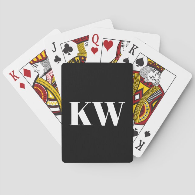 Black White Large Monogrammed Initial Personalised Playing Cards (Back)