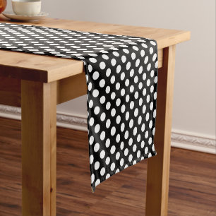 Black White Large Polka Dot Pattern Short Table Runner