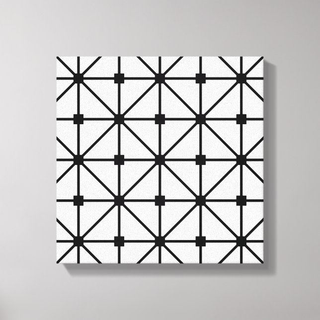 Black White Lattice Pattern Canvas Print (Front)