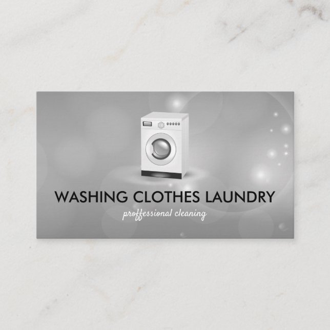 Black White Laundry Cleaning Clothes Washing Business Card (Front)