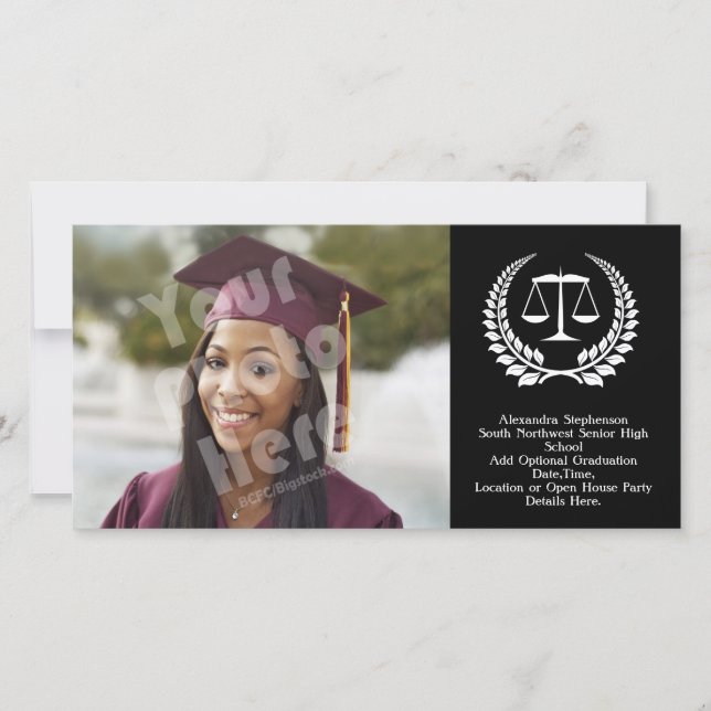 Black/White Laurel Law School Graduation Announcement (Front)