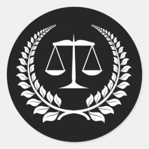 Black/White Laurel Law School Graduation Classic Round Sticker