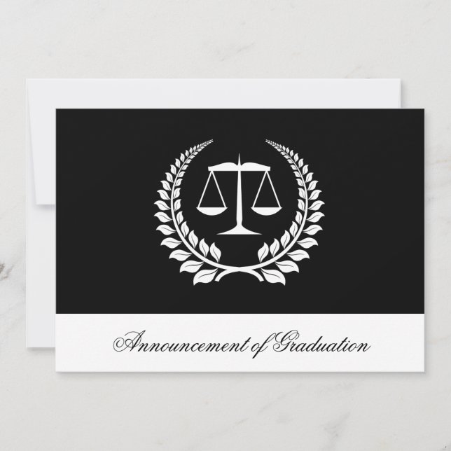Black/White Laurel Law School Graduation Invitatio Invitation (Front)