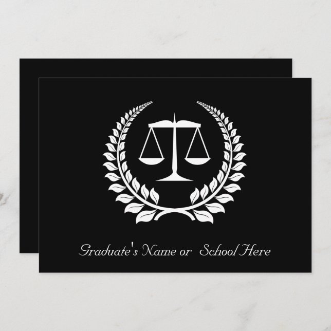 Black/White Laurel Law School Graduation Invitation (Front/Back)