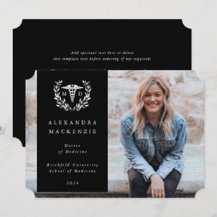 Black + White Laurel Wreath Medical Degree Photo Announcement