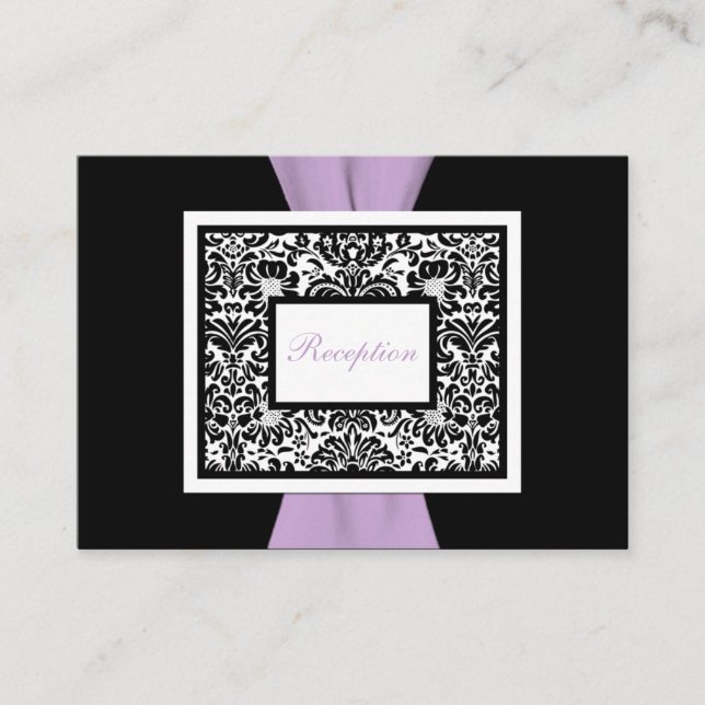 Black White Lavender Damask Enclosure Card (Front)
