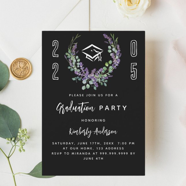 Black white lavender luxury 2025 Graduation Party Invitation (Creator Uploaded)