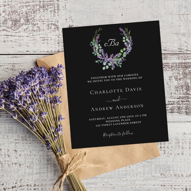 Black white lavender violet florals budget wedding (Creator Uploaded)