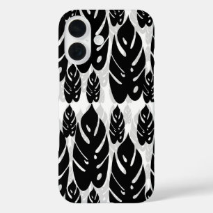Black White Leaf Design iPhone 16 Case