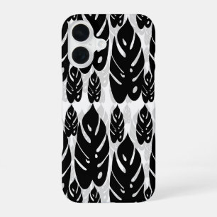 Black White Leaf Design iPhone 16 Case