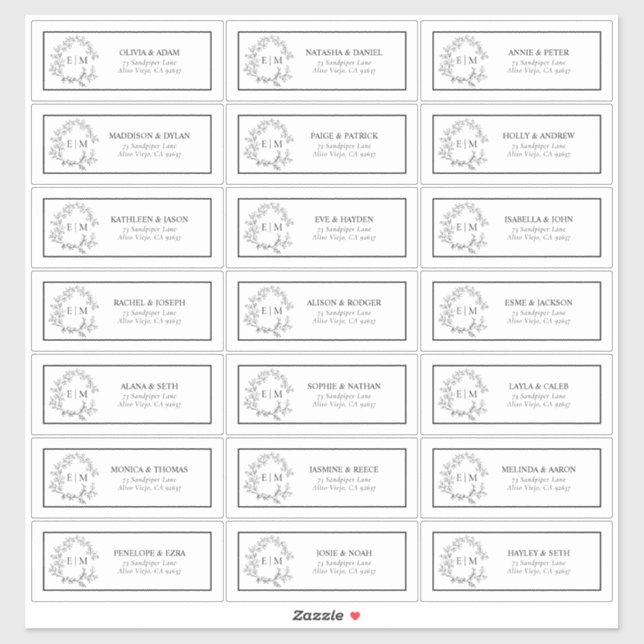 Black & White Leafy Crest Monogram Guest Address S (Sheet)