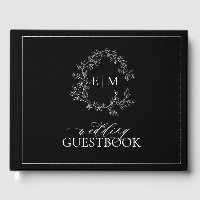 Black White Leafy Crest Monogram Wedding