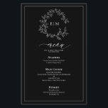 Black White Leafy Crest Monogram Wedding Menu<br><div class="desc">Create the perfect reception setting! We're loving this Black White Leafy Crest Monogram Wedding 5.5"x 8.5" Menu! Simple, elegant, and oh-so-pretty, it features a hand drawn leafy wreath encircling a modern wedding monogram. It is personalised in elegant typography, and accented with hand-lettered calligraphy. Finally, it is trimmed in a delicate...</div>