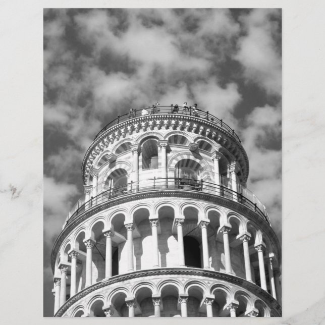 Black White Leaning Tower of Pisa Italy (Front)