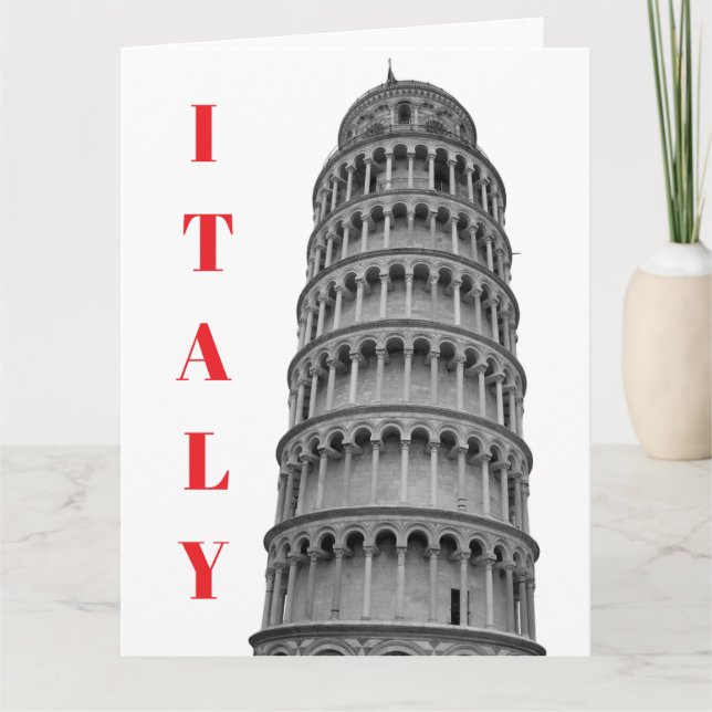 Black White Leaning Tower of Pisa Italy Card (Front)