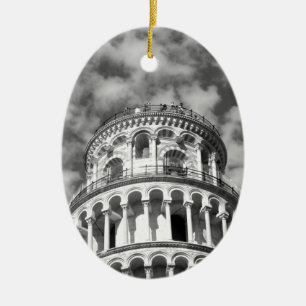 Black White Leaning Tower of Pisa Italy Ceramic Tree Decoration