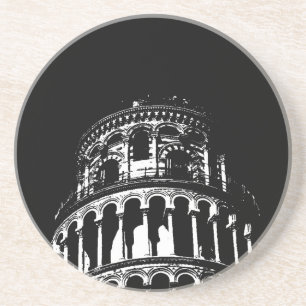 Black White Leaning Tower of Pisa Italy Coaster