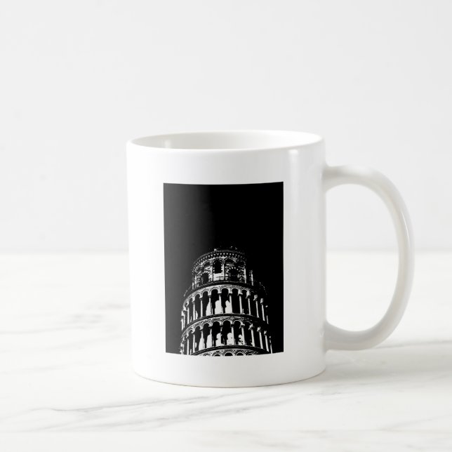 Black White Leaning Tower of Pisa Italy Coffee Mug (Right)
