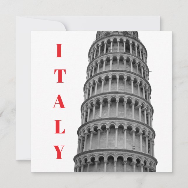 Black White Leaning Tower of Pisa Italy Holiday Card (Front)