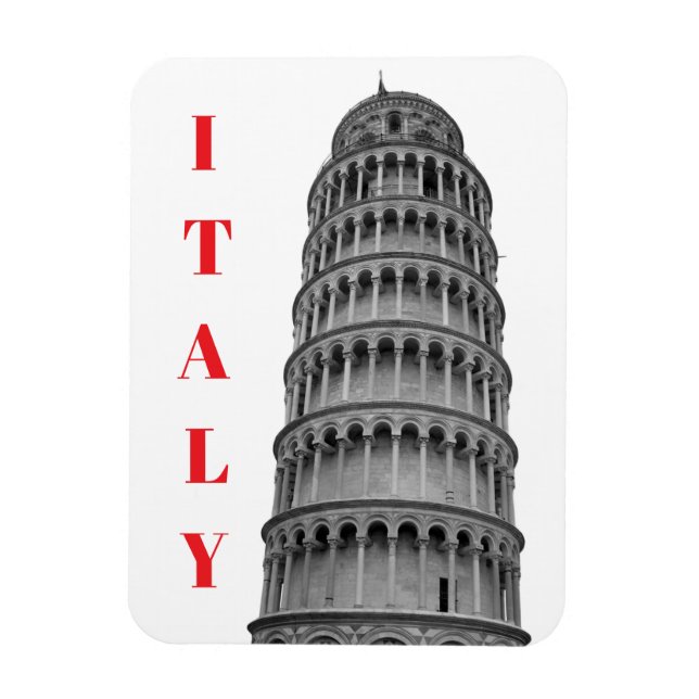 Black White Leaning Tower of Pisa Italy Magnet (Vertical)
