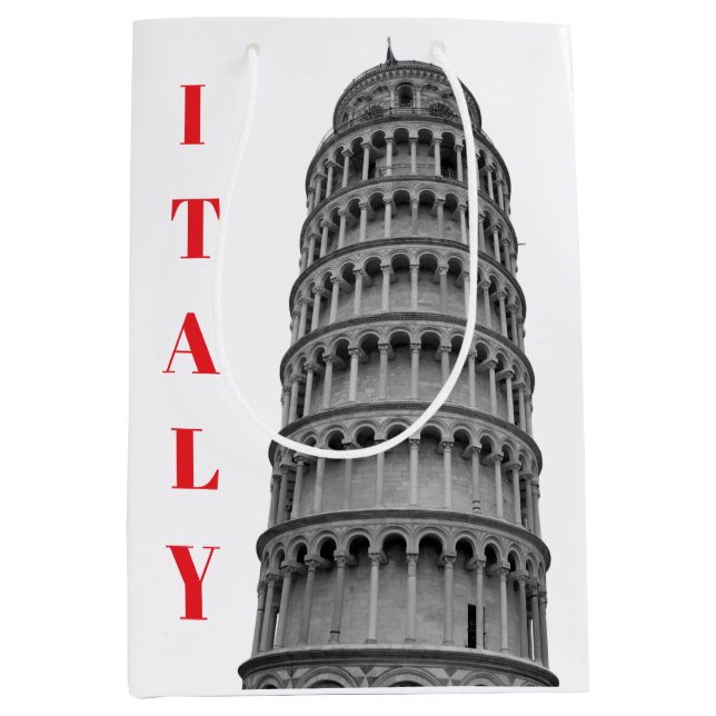 Black White Leaning Tower of Pisa Italy Medium Gift Bag (Front)